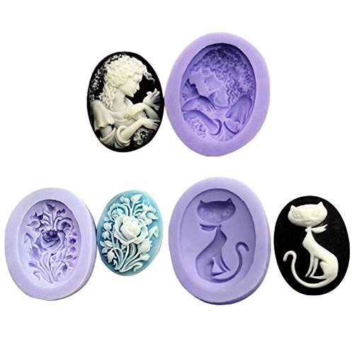 HiParty 3Pcs/Set Silicone Girl & Bird, Flower, Cat Resin Epoxy Oval Ellipse Molds Crystal Beading Women Jewelry DIY Necklace Pendant Casting Mold Hand Craft Resin Molds Cake Fondant Molds (Random Color) - Image 1