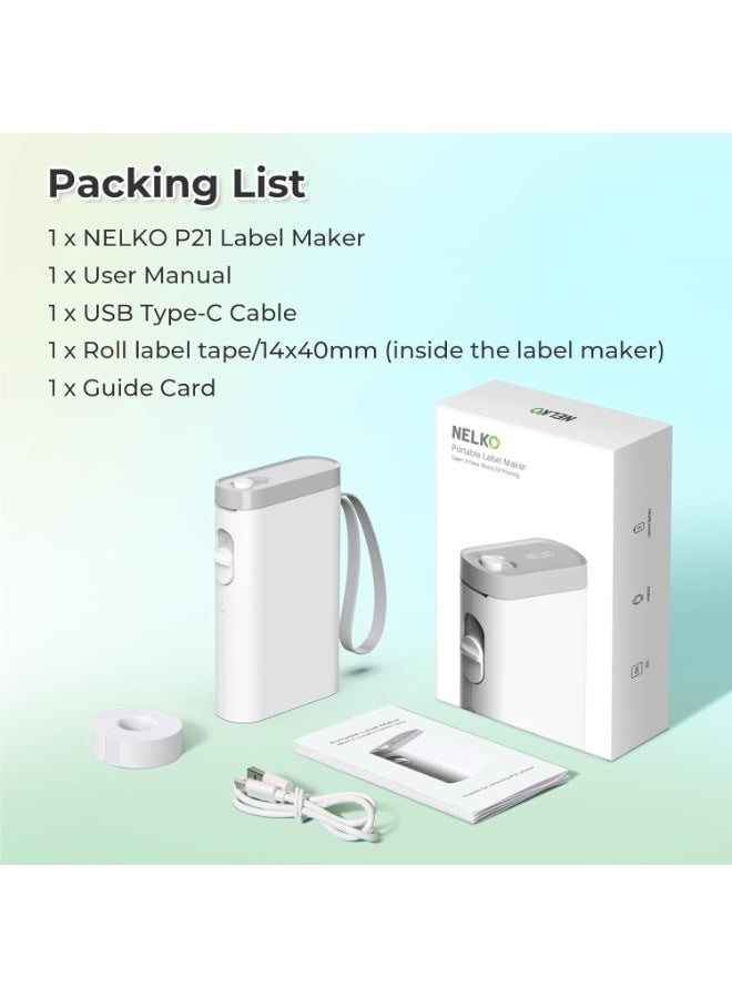Nelko Bluetooth P21 Self-Adhesive Label Printer, Portable Wireless Mini Labelling Device for iOS Android, Home, Office - White - Image 2