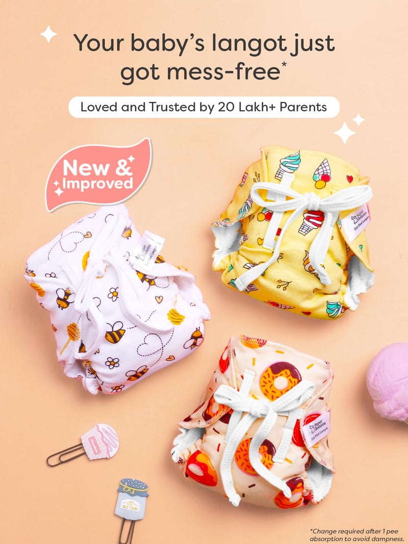 SuperBottoms DryFeel Baby Langot 0-6 months l Organic Cotton Modern Baby Nappy l Mess-free Langot with Gentle Elastics l Super DryFeel Top Layer l Diaper-free Time Essential | 6 Pack - Image 2