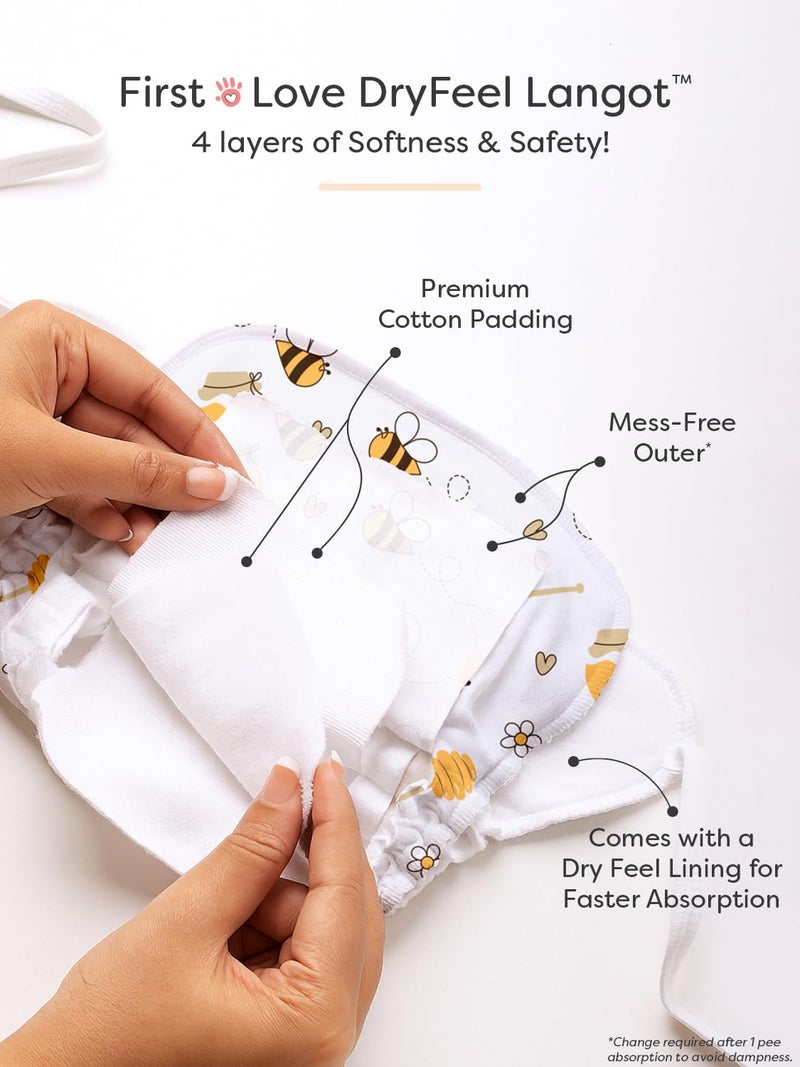 SuperBottoms DryFeel Baby Langot 0-6 months l Organic Cotton Modern Baby Nappy l Mess-free Langot with Gentle Elastics l Super DryFeel Top Layer l Diaper-free Time Essential | 6 Pack - Image 4