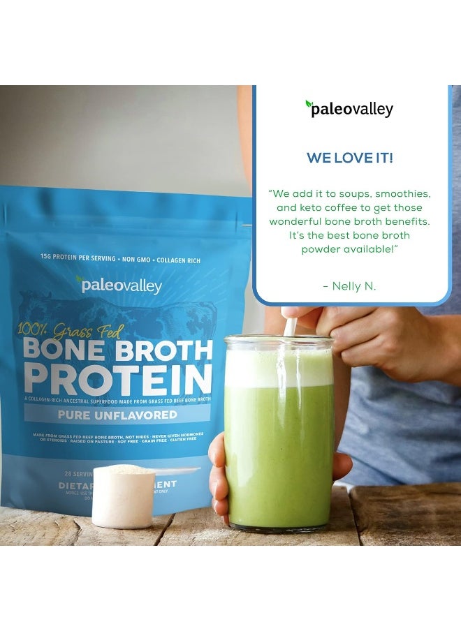 Paleovalley - Paleovalley 100% Grass Fed Beef Bone Broth Protein Powder - Rich in Collagen Peptides for Hair, Skin, Gut Health, Bone and Joint Support - 28 Servings, 15g Protein Per Serving - No Gluten or GMOs - Image 1