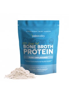 Paleovalley 100% Grass Fed Beef Bone Broth Protein Powder - Rich in Collagen Peptides for Hair, Skin, Gut Health, Bone and Joint Support - 28 Servings, 15g Protein Per Serving - No Gluten or GMOs