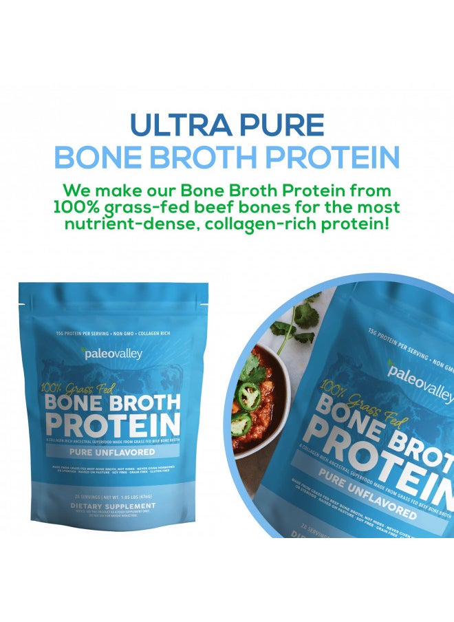 Paleovalley - Paleovalley 100% Grass Fed Beef Bone Broth Protein Powder - Rich in Collagen Peptides for Hair, Skin, Gut Health, Bone and Joint Support - 28 Servings, 15g Protein Per Serving - No Gluten or GMOs - Image 1