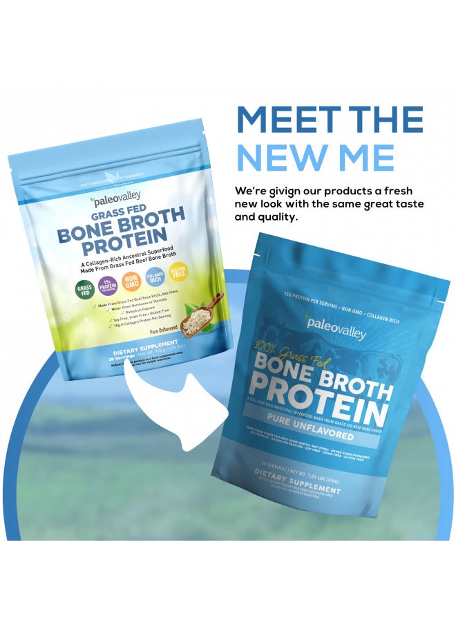 Paleovalley - Paleovalley 100% Grass Fed Beef Bone Broth Protein Powder - Rich in Collagen Peptides for Hair, Skin, Gut Health, Bone and Joint Support - 28 Servings, 15g Protein Per Serving - No Gluten or GMOs - Image 1