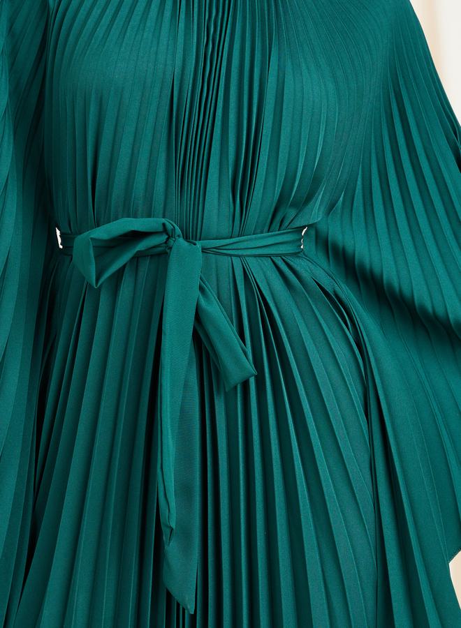 Styli Accordion Pleats Handkerchief Hem Midi Dress with Self Tie Up - Image 3