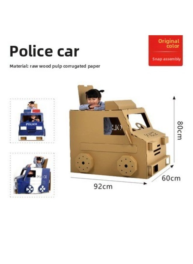Children's Wearable Tank Paper Shell Aircraft Carton Handmade Diy Carton Model Creative Coloring Cardboard Car-Specifications:Corrugated Paper Primary Color Police Car  - Image 1