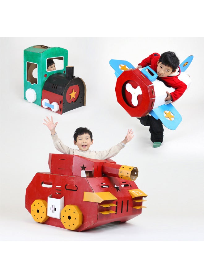 Children's Wearable Tank Paper Shell Aircraft Carton Handmade Diy Carton Model Creative Coloring Cardboard Car-Specifications:Corrugated Paper Primary Color Police Car  - Image 2