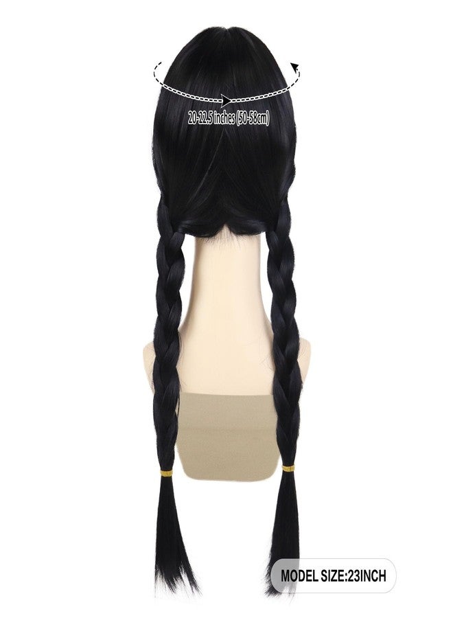 GNIMEGIL 23inch Long Black Braided Wigs for Women Cosplay Halloween Costume Small Petite Size Wig - Image 2