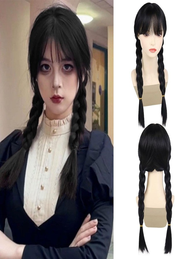 GNIMEGIL 23inch Long Black Braided Wigs for Women Cosplay Halloween Costume Small Petite Size Wig - Image 1