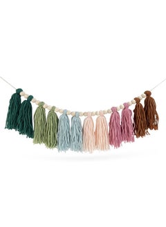 yuntop Rainbow Boho Tassel Garland with Wood Beads Colorful Wall Hanging Garland Party Baby Shower Decor Decorative Banner Pastel Tassel Garland for Kids Room Classroom Bedroom Nursery Home Decoration  - Image 1