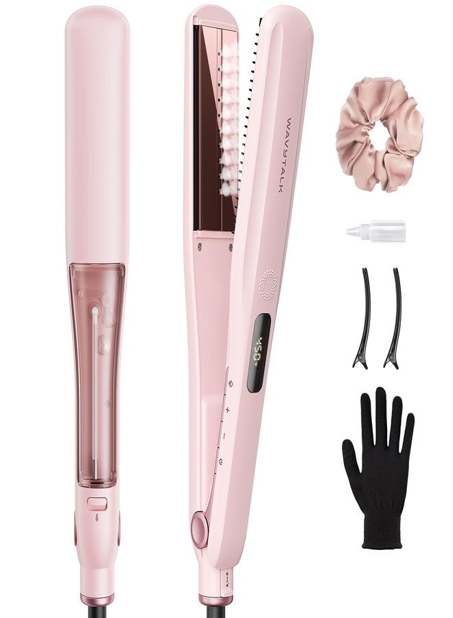 Wavytalk Steam Hair Straightener, Steam Sesh, Steam Reduces Damage, Nourishes Hair & Expedites Straightening, 1.38'' Nano Titanium Flat Iron with Detachable Comb for Silk Press Smoothing, Sakura Pink - Image 1