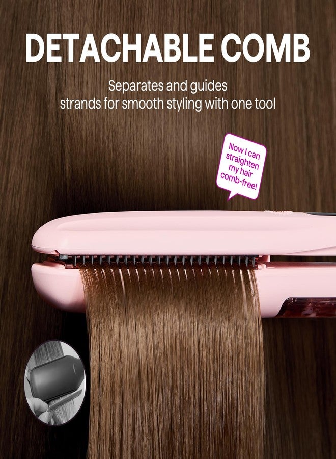 Wavytalk Steam Hair Straightener, Steam Sesh, Steam Reduces Damage, Nourishes Hair & Expedites Straightening, 1.38'' Nano Titanium Flat Iron with Detachable Comb for Silk Press Smoothing, Sakura Pink - Image 4