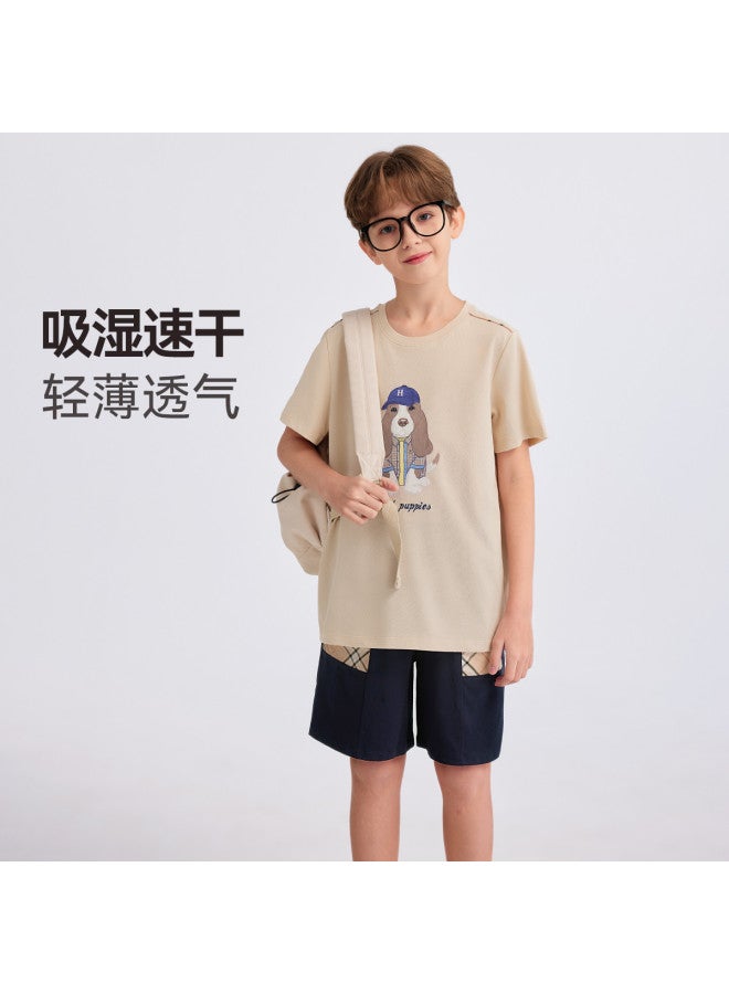 Hush Puppies Boys' Summer 2025 New Arrival Set Short Sleeve T-shirt + Shorts Two-piece Running Outfit - Image 4