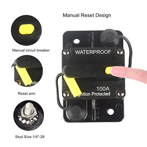 OUHL 100 Amp Circuit Breaker 12V- 48V DC Manual Reset Fuse for Trolling Motor Rv Marine Boat Vehicles System Protection Waterproof (100A) - Image 3