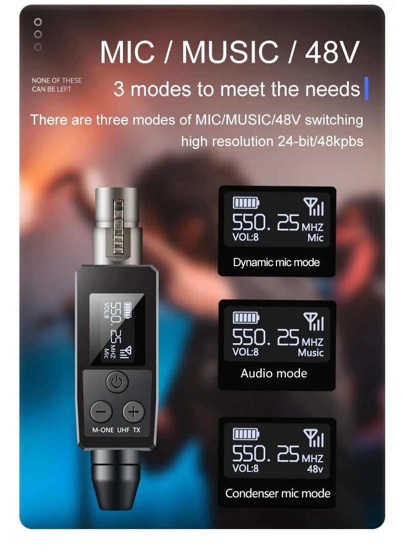 VK-38 UHF Wireless Microphone Converter, XLR Transmitter And Receiver for Dynamic Microphone Guitar Receiver Transmission Adapter - Image 4