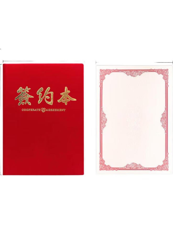 Lison A4 Velvet Signing Book, High-End Strategic Cooperation Agreement Red Signing Folder, Recitation Signing Thin Book, Contract With 2 Inner Cores As Gift - Image 3