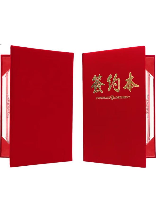Lison A4 Velvet Signing Book, High-End Strategic Cooperation Agreement Red Signing Folder, Recitation Signing Thin Book, Contract With 2 Inner Cores As Gift - Image 2