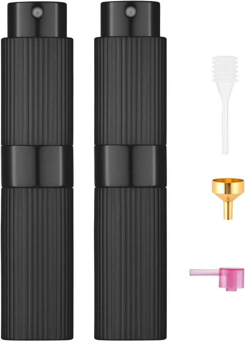 Tekson 2PCS 8ml Travel Perfume Atomizer Refillable, Mini Cologne Spray Bottle Empty, Portable Sprayer (Black)