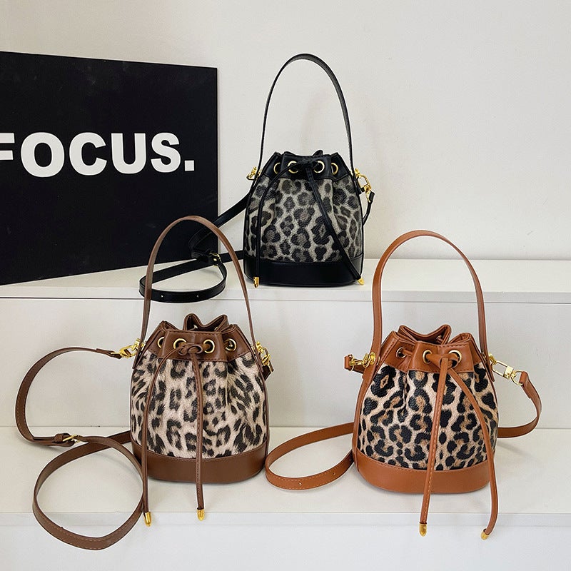 Leopard Print Handbag Korean Style Personalized Trendy Shoulder Bag Simple Crossbody Bucket Bag Bucket Type Lightweight - Image 5