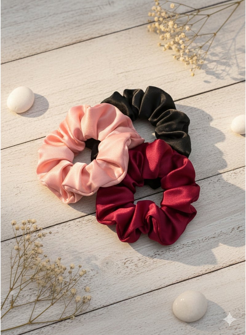 ثلاث قطع من التوك الاساتك للشعر بالخامة الستان لتقليل هيشان الشعر - Image 1