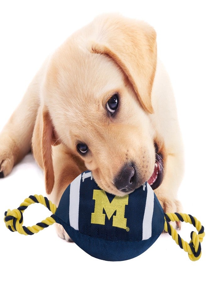 Pets First NCAA Michigan Wolverines Football Dog Toy, Tough Quality Nylon Materials, Strong Pull Ropes, Inner Squeaker, Collegiate Team Color, 1 Count (Pack of 1) - Image 3
