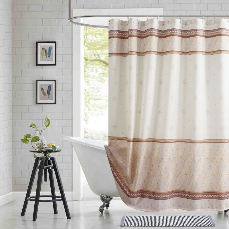 BESTRIPES Long Fabric Shower Curtain Beige Tan Brown Stripe Cloth Shower Curtains for Bathroom Modern Decorative Bathroom Curtains 72 W x 78 H