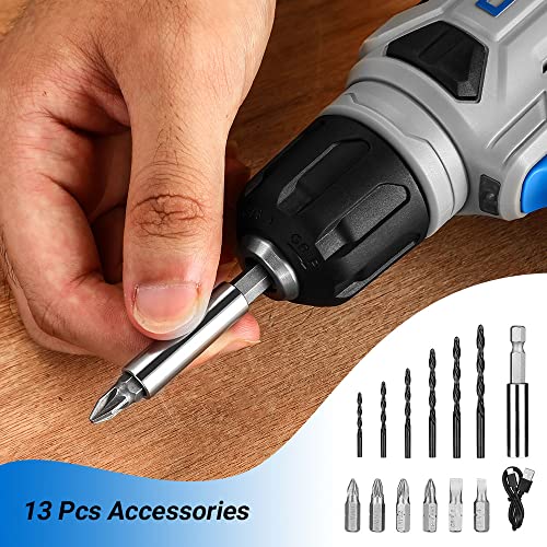 DEKOPRO ديكوبرو 8 فولت مثقاب لاسلكي، مجموعة مثاقب مع فكي بدون مفتاح 3/8"، ضوء LED مدمج، كابل شحن نوع-C، 42 قطعة ملحقات، مثقاب كهربائي للحفر وتثبيت/فك البراغي - Image 3