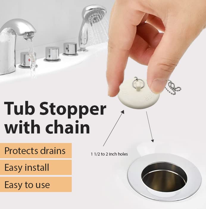 Gadgetime USA - Tub Stopper with Chain - Rubber Drain Cover - for Kitchen, Bathtub, Shower, Sink & Laundry for 1 1/2 inch to 2 inch - Image 2