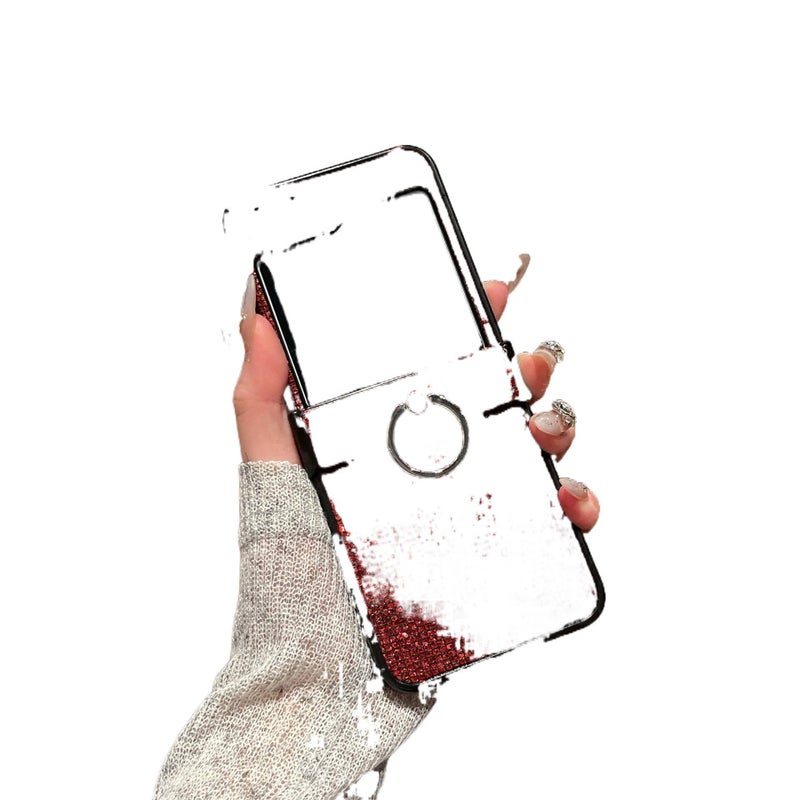 غطاء واقي بPC لـ Samsung Galaxy Z Flip 5 باللون أحمر بوظيفة حامل مع حلقة لامعة وحامل قائم مع مقاوم للصدمات مع مقاوم للخدش للاستخدام اليومي للاستخدام المنزلي للاستخدام الداخلي - Image 1