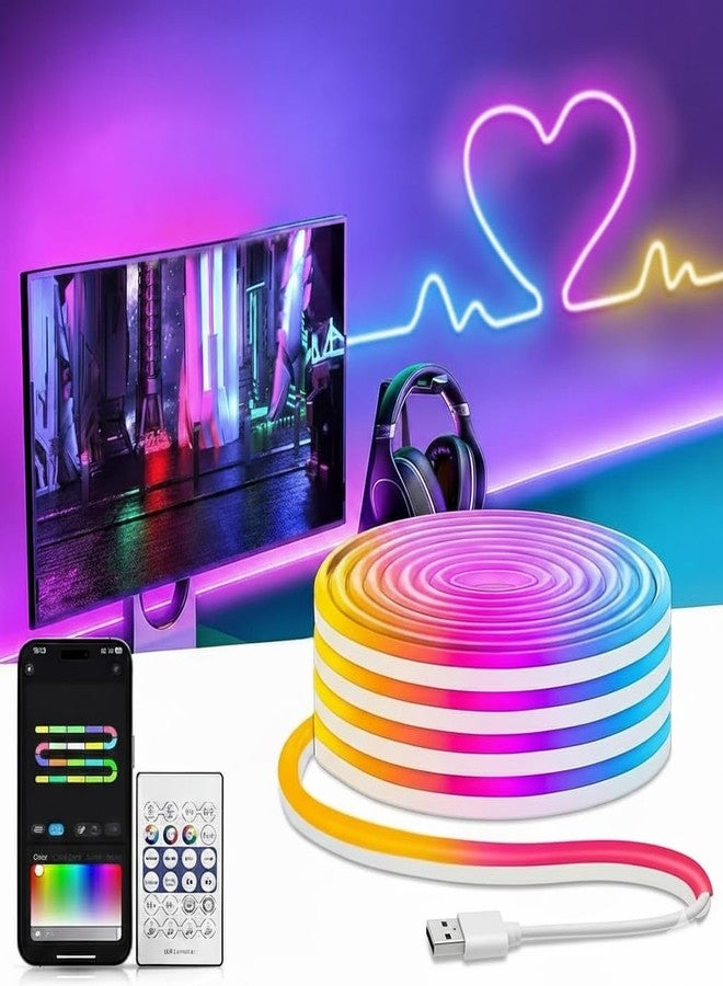 Desidiya شريط إضاءة نيون LED RGB من Desidiya® بطول 5 أمتار مع تطبيق وتحكم عن بعد | مزامنة الموسيقى | يعمل بمنفذ USB | مقاوم للماء ومرن | مثالي للغرف، الألعاب، الحفلات، ديوالي، وديكورات المنزل - Image 1