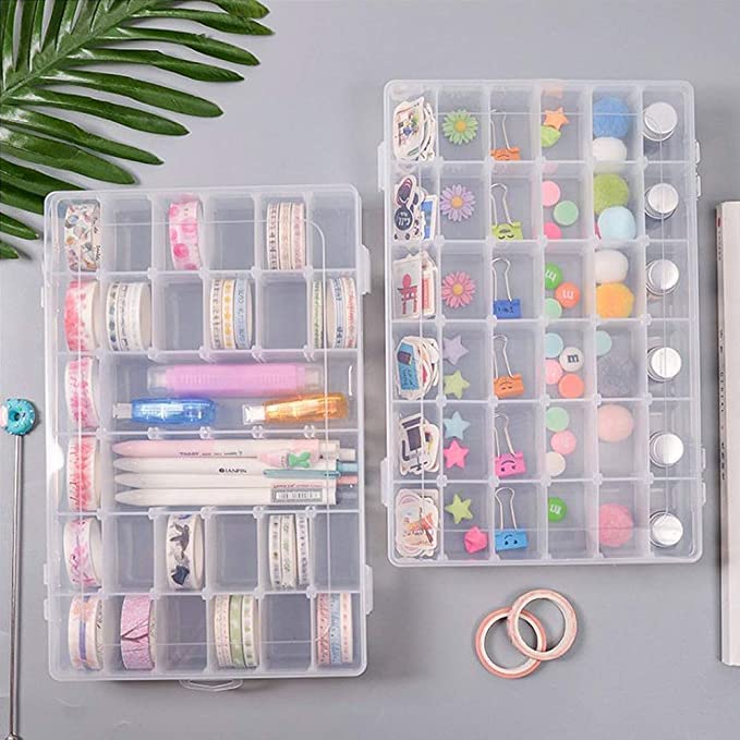 Anshri 36 Grid Storage Box Born To Fly Jewellery Case Organiser with Adjustable Dividers Plastic Storage Box for Jewelry Medicine Pills Tools (36 Grid) (Transparent) Pack Of 2 - Image 1