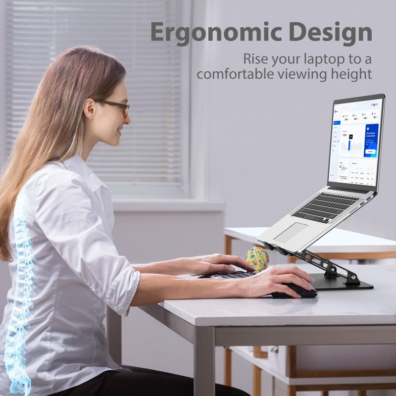 Gogoonike Adjustable Laptop Stand for Desk, Metal Foldable Laptop Riser Holder, Portable Desktop Book Stands, Ventilated Cooling Computer Notebook Stand Compatible with 10-15.6â€ Laptops - Image 2