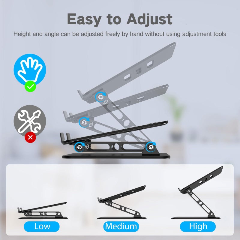 Gogoonike Adjustable Laptop Stand for Desk, Metal Foldable Laptop Riser Holder, Portable Desktop Book Stands, Ventilated Cooling Computer Notebook Stand Compatible with 10-15.6â€ Laptops - Image 3
