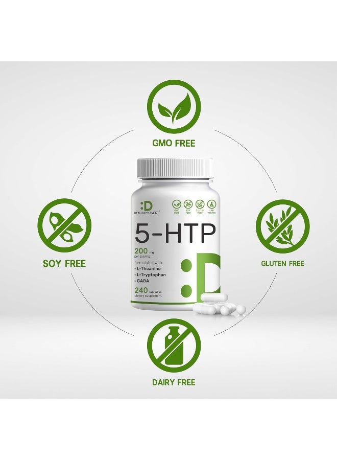 ملحق الصفقة 5-HTP 200 مجم لكل حصة ، 180 كبسولة ، 98٪ مستخلص بذور جريفونيا الأفريقية | 4 في 1 Formula Plus Active L-Theanine و L-Tryptophan & GABA ، دعم كامل للمزاج الإيجابي والاسترخاء - Image 3