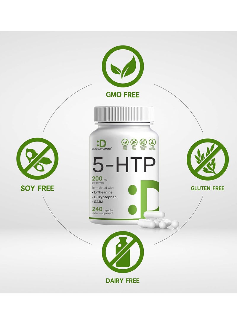 ملحق الصفقة 5-HTP 200 مجم لكل حصة ، 180 كبسولة ، 98٪ مستخلص بذور جريفونيا الأفريقية | 4 في 1 Formula Plus Active L-Theanine و L-Tryptophan & GABA ، دعم كامل للمزاج الإيجابي والاسترخاء  - Image 4