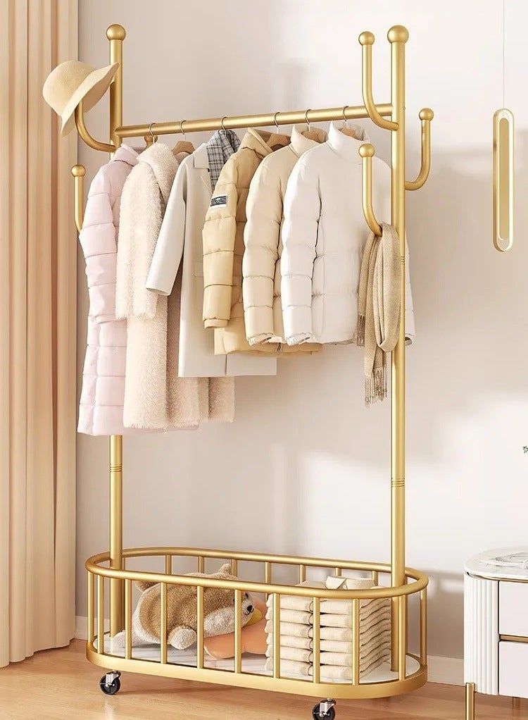 Arabest حامل معاطف قابل للإزالة قائم على الأرض متعدد الوظائف مع عجلات و شماعات للحقائب - Image 1