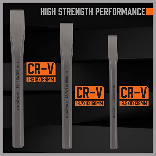 HORUSDY 3-Piece Heavy-Duty Cold Chisel Set, 3/8", 1/2", 5/8" Metal Chisels, Drop-Forged Cr-V Steel for Woodworking, Metalworking, Masonry & Carpentry - Image 4