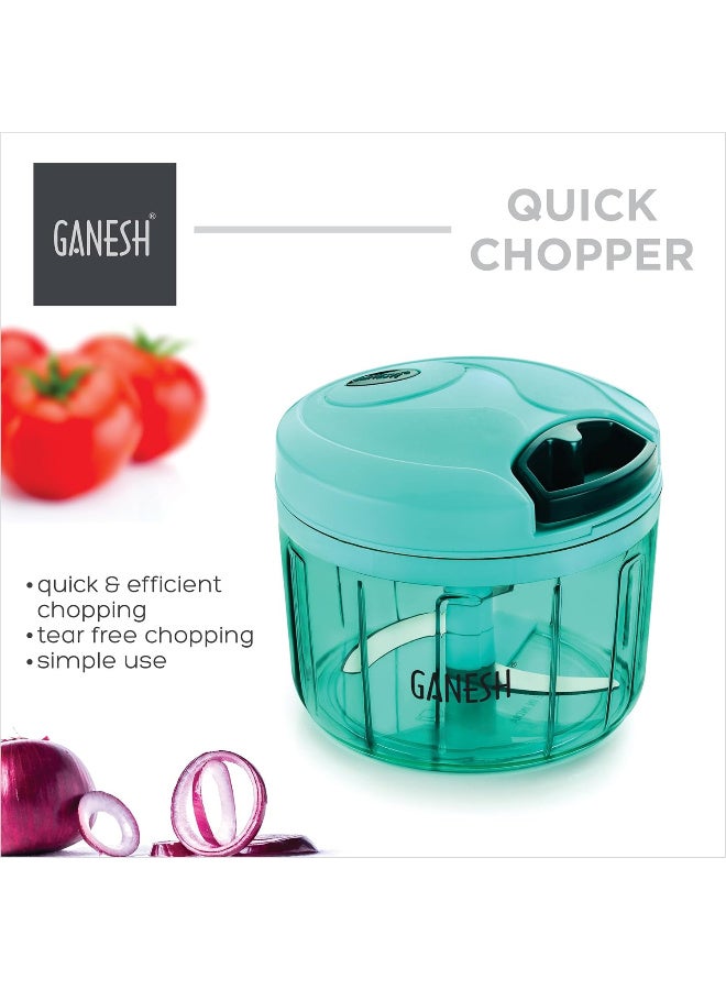 GANESH Multipurpose Plastic Vegetable Chopper Cutter 3 Blades for Effortlessly Chopping Vegetables and Fruits for Your Kitchen, Pool Green (725 ml)  - Image 4