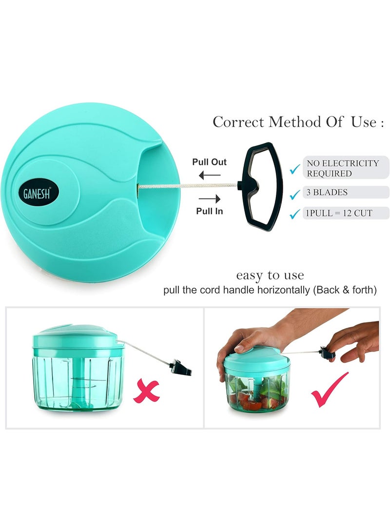 GANESH Multipurpose Plastic Vegetable Chopper Cutter 3 Blades for Effortlessly Chopping Vegetables and Fruits for Your Kitchen, Pool Green (725 ml)  - Image 2