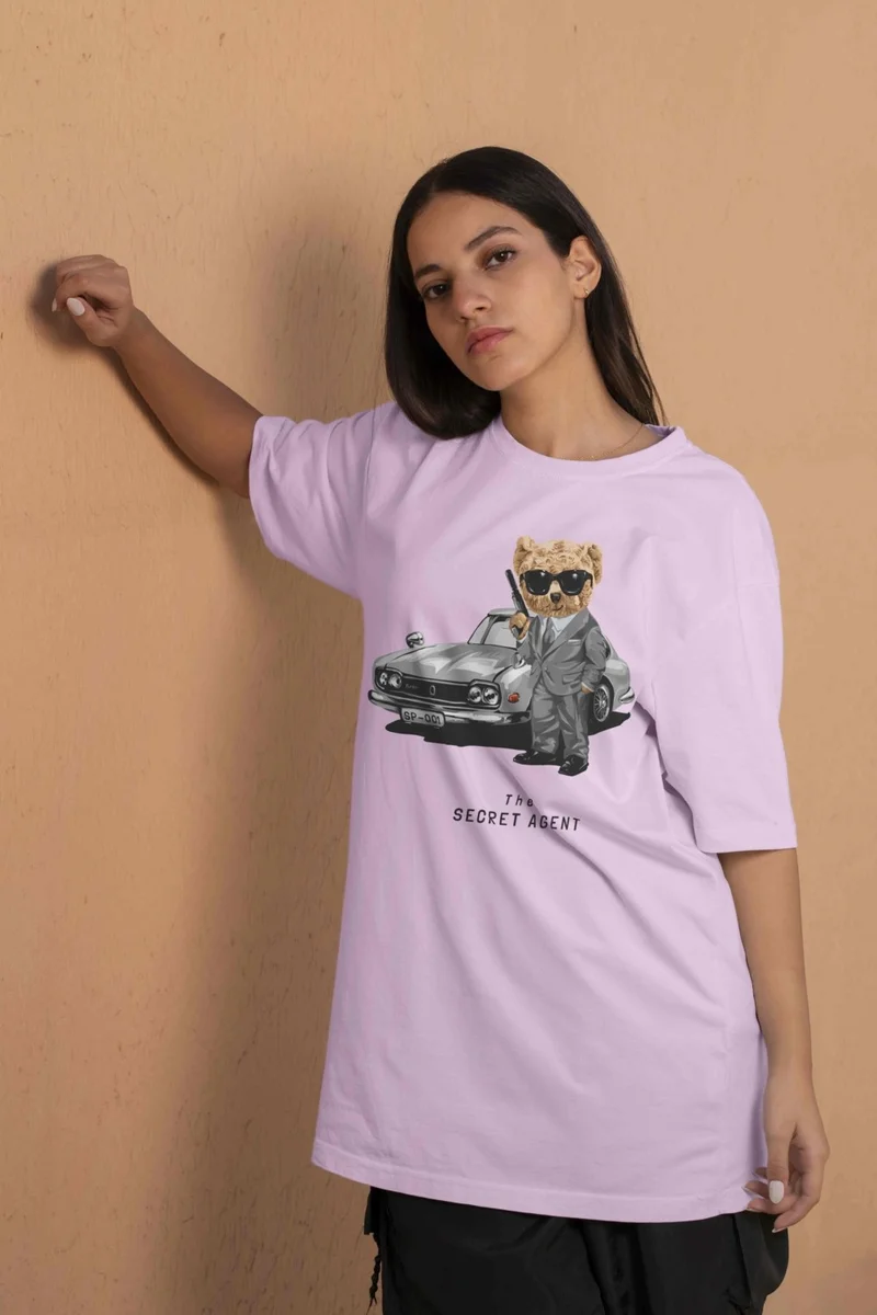 دوغ فش Teddy Printed Women's Oversize Pink T-Shirt