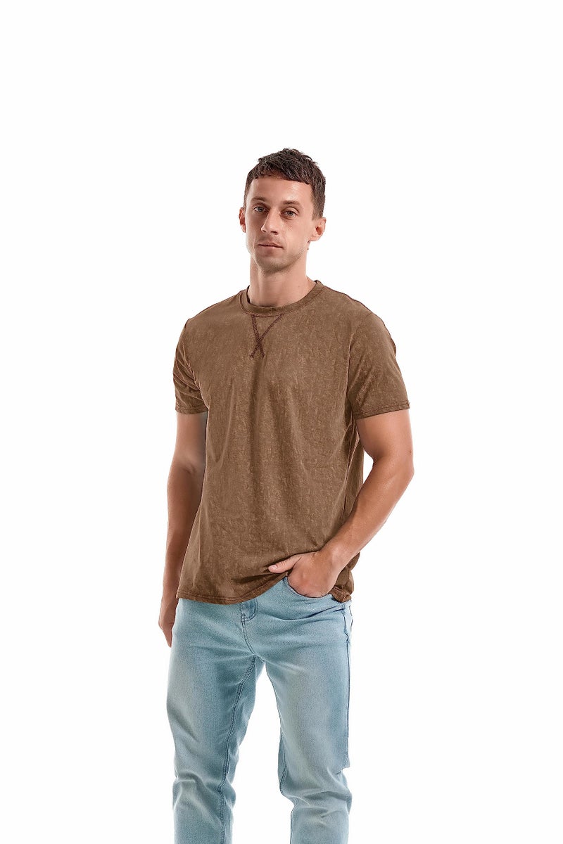 KLIEGOU Men's T-Shirts - Elasticity Cotton Crew Neck Tees 2166 Khaki XXXL - Image 2