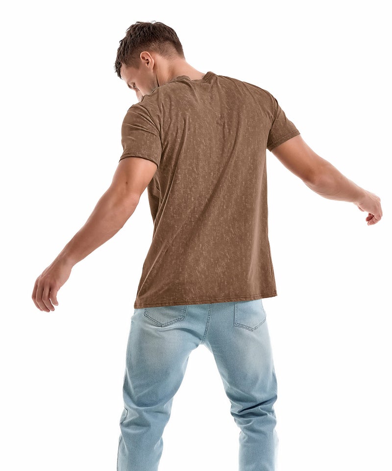 KLIEGOU Men's T-Shirts - Elasticity Cotton Crew Neck Tees 2166 Khaki XXXL - Image 5