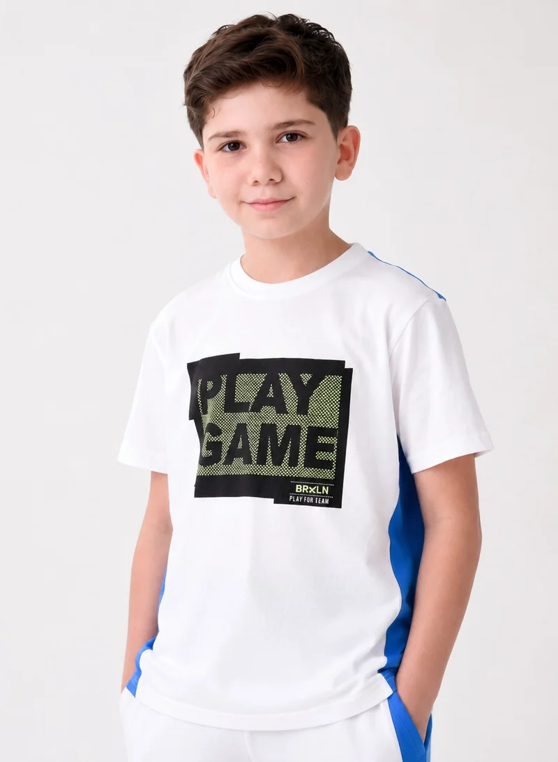 victor and jane Senior Boys (Youth/Teens) 2 piece set T-Shirt & Shorts (8-14 Years)- White and Blue - 100 % percent Cotton- victor and jane