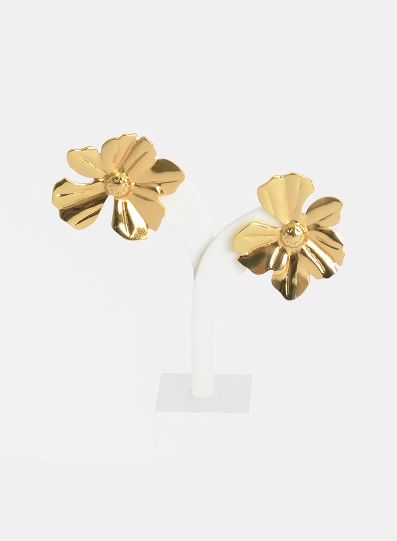 Akher el Ankoud Large Rose-Shaped Screw-In Earrings With Raised Patterns And Irregular Edges - Image 1