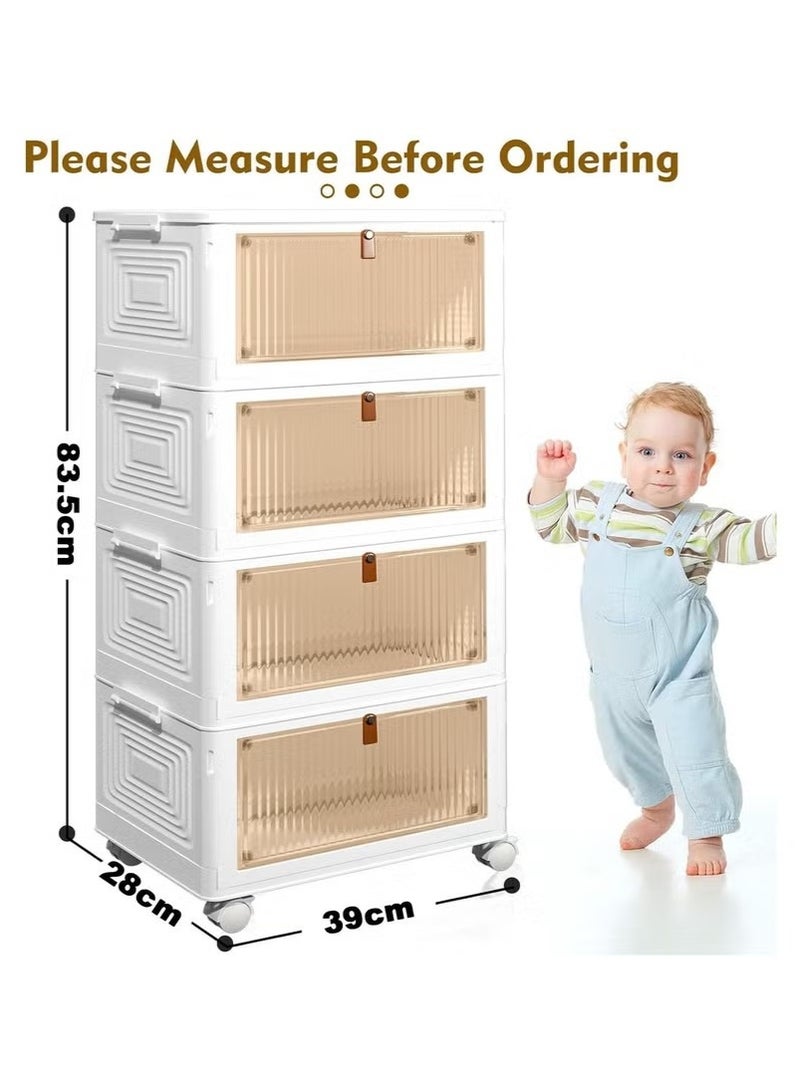 Beauenty Plastic Storage Bins with Lids, Stackable Storage Containers with Wheels, Folding Storage Boxes, Collapsible Storage Bins, Multi-Purpose Folding Storage Containers for Home and Office - Image 2