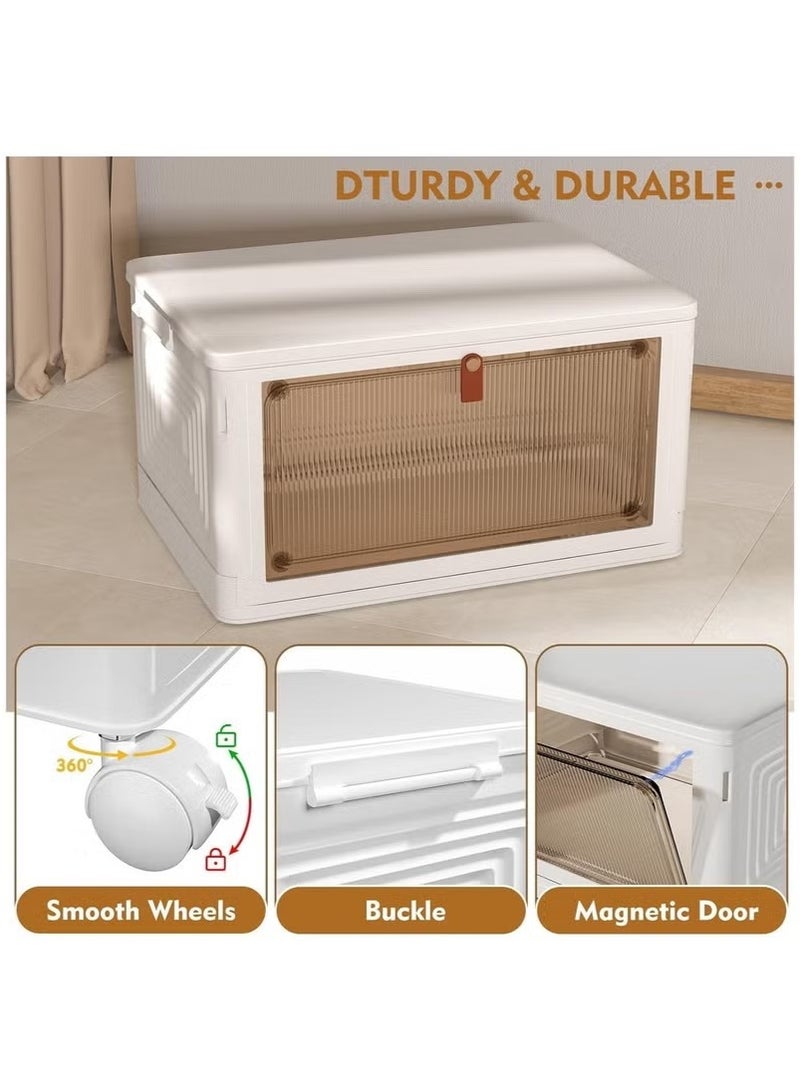 Beauenty Plastic Storage Bins with Lids, Stackable Storage Containers with Wheels, Folding Storage Boxes, Collapsible Storage Bins, Multi-Purpose Folding Storage Containers for Home and Office - Image 5