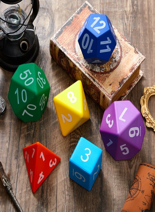 Arrowbash 6 Pcs Jumbo Polyhedra Dice 3.94 Inch Jumbo Foam Polyhedral Dice 6 Set 4, 6, 8, 10, 12 Sides Gifts for Games Teach Numbers Addition Subtraction Probability Learning, Multicolor - Image 4