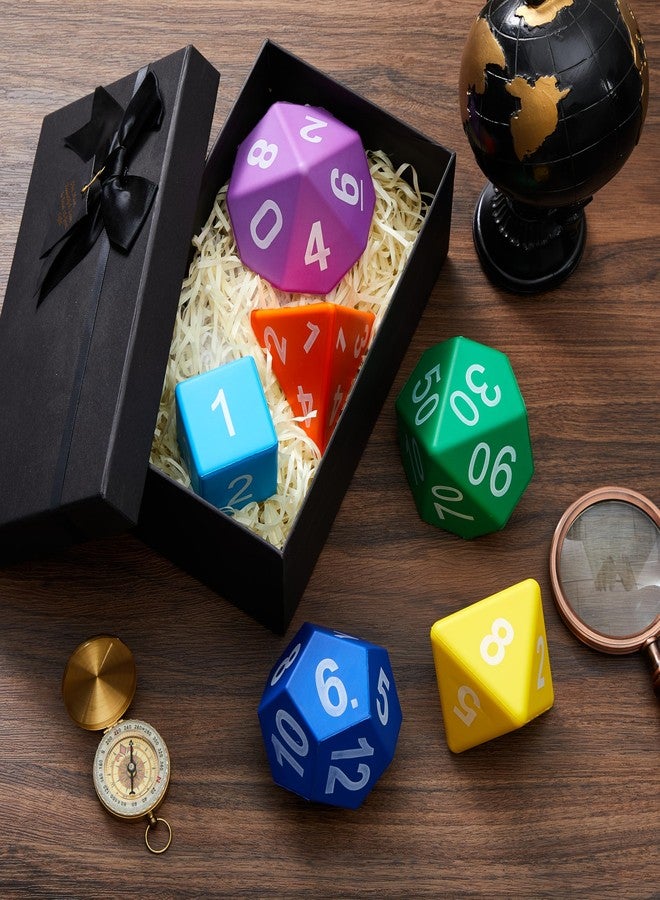 Arrowbash 6 Pcs Jumbo Polyhedra Dice 3.94 Inch Jumbo Foam Polyhedral Dice 6 Set 4, 6, 8, 10, 12 Sides Gifts for Games Teach Numbers Addition Subtraction Probability Learning, Multicolor - Image 5