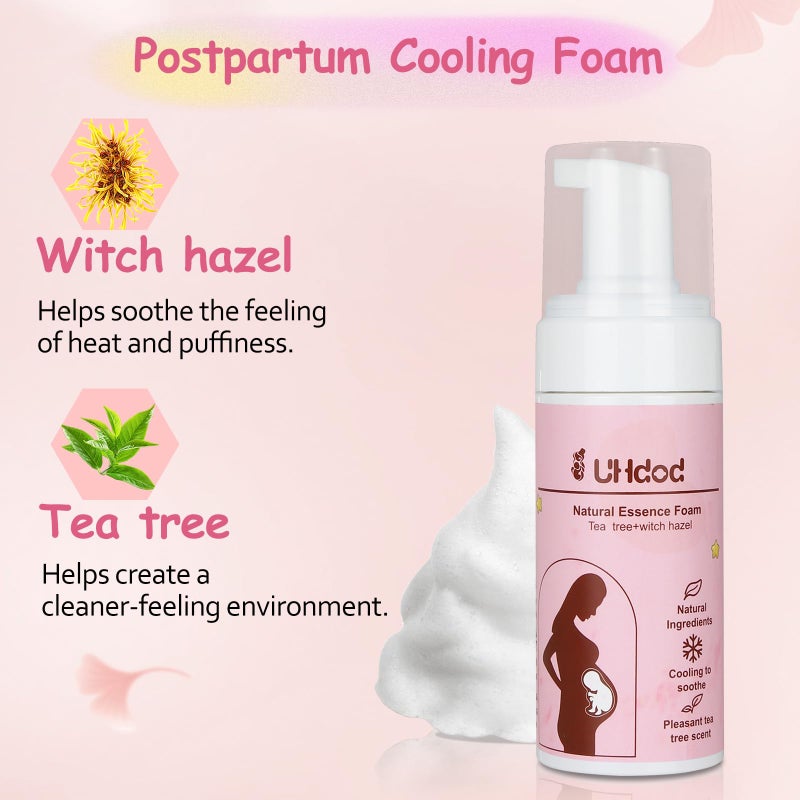 UHdod Witch Hazel Perineal Soothing Foam & Perineal Cooling Pad Liners for Postpartum Care - Postpartum Essentials Recovery Kit Includes 5 Fl Oz Witch Hazel Foam, 36 Perineal Cooling Pad Liners - Image 4