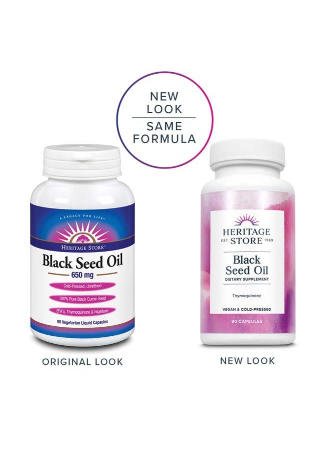 Heritage Store Black Seed Oil Liquid Capsules 650mg, Nigella Sativa Oil Supplement with Thymoquinone, Omega 3 6 9, Antioxidant, Cholesterol, Digestive, Joint & Immune Support*, Vegan, 45 Serv, 90ct - Image 2